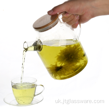Скляний квітковий чайник із крижаним чаєм з бамбуковою кришкою